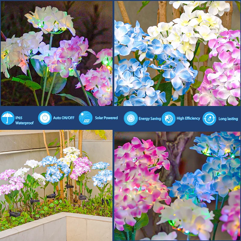 Hydrangea Flower Solar LED Light Outdoor Waterproof Landscape Light Simulation Flower Lamp for Yard Garden House Lawn Decoration 5