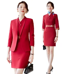 Red 2 Piece Sets Spring Blazer Dress Women 2024 New Fashion Office Ladies Single Button Blazers Elegant Slim Mini Dress Suits