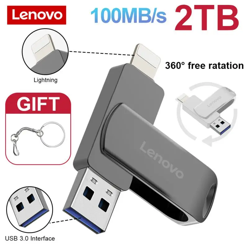 Lenovo 2Tb Lightning Usb 3.0 Flash Drive Per Iphone Ipad Android 128Gb Pen Drive Otg Pendrive 2 In 1 Memory Stick Per Iphone 14