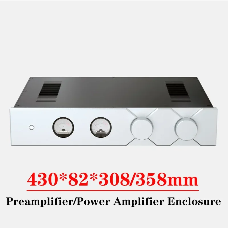 

430*82*308/358mm All Aluminum Power Amplifier Chassis Enclosure Vu Meter for Preamplifier DIy Amplifier Audio Case Shell