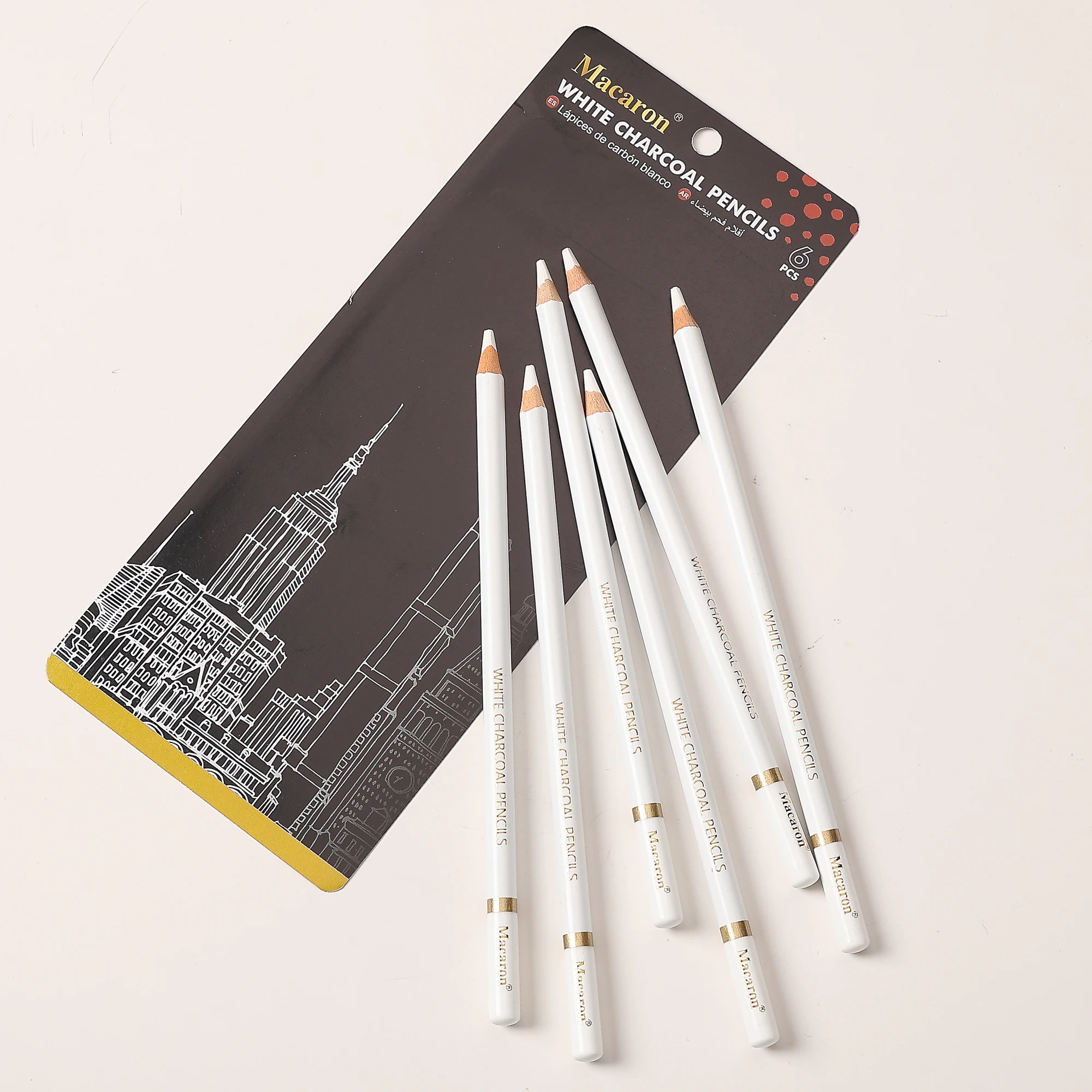 Professional 6Pcs White Charcoal Pencils Set Soft Medium Hard Highlight White Pencils for Drawing, Sketching, Shading, Blending