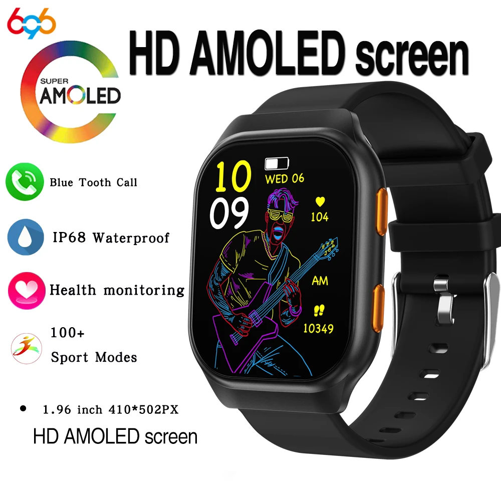 

1.96" AMOLED Screen Men Women Sports Fitness Smart Watch Heart Rate Voice Assistant Blue Tooth Call IP68 Waterproof Smartwatch