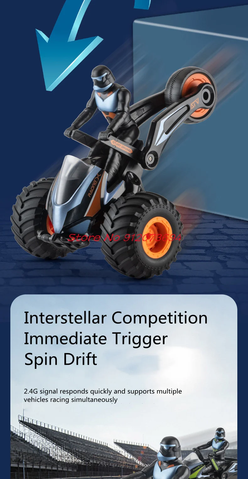 Deformación de modo dual Control remoto de alta velocidad motocicleta 30 minutos iluminación fría y efecto de sonido 360 °   Coche triciclo RC giratorio