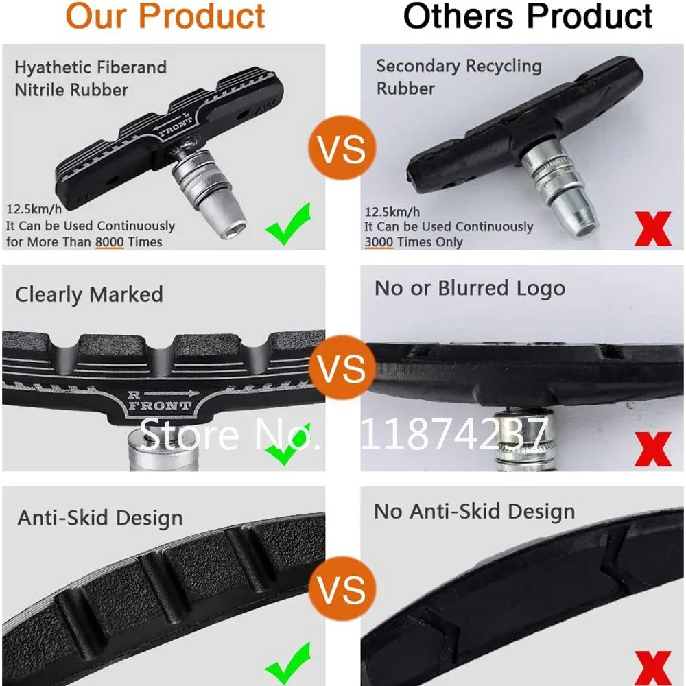 Brake Pads Bike Brake Pads A Pair(2 Pcs) Durable Bicycle Silent Brake Pads Cycling V Brake Holder Pads Shoes Blocks Rubber Pad for Long-lasting Performance
