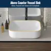Ceramic Bathroom Sink Rectangular 20 X 16 Inch White Elegant Modern Style Gold Rim Vessel Sink Above Counter, Without Faucet 6