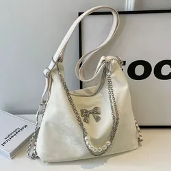Elegant Silver Large - Capacity Tote Bag with Chain Strap - Perfect (Beige)