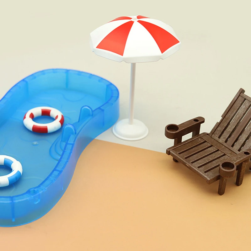 1Set Doll House Cute Simulation Mini Swimming Pool Swimming Circle Beach Chair Set Model Children Play Toys Decoration 2