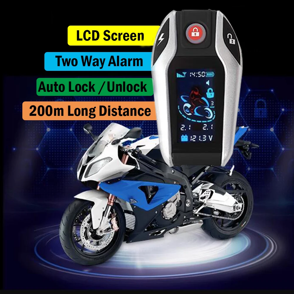 LCD Screen Motorcycle Alarm Auto Lock/Unlock Security System Two Way  Anti-theft Alarm Tire Pressure Monitor Keyless Engine Start AliExpress