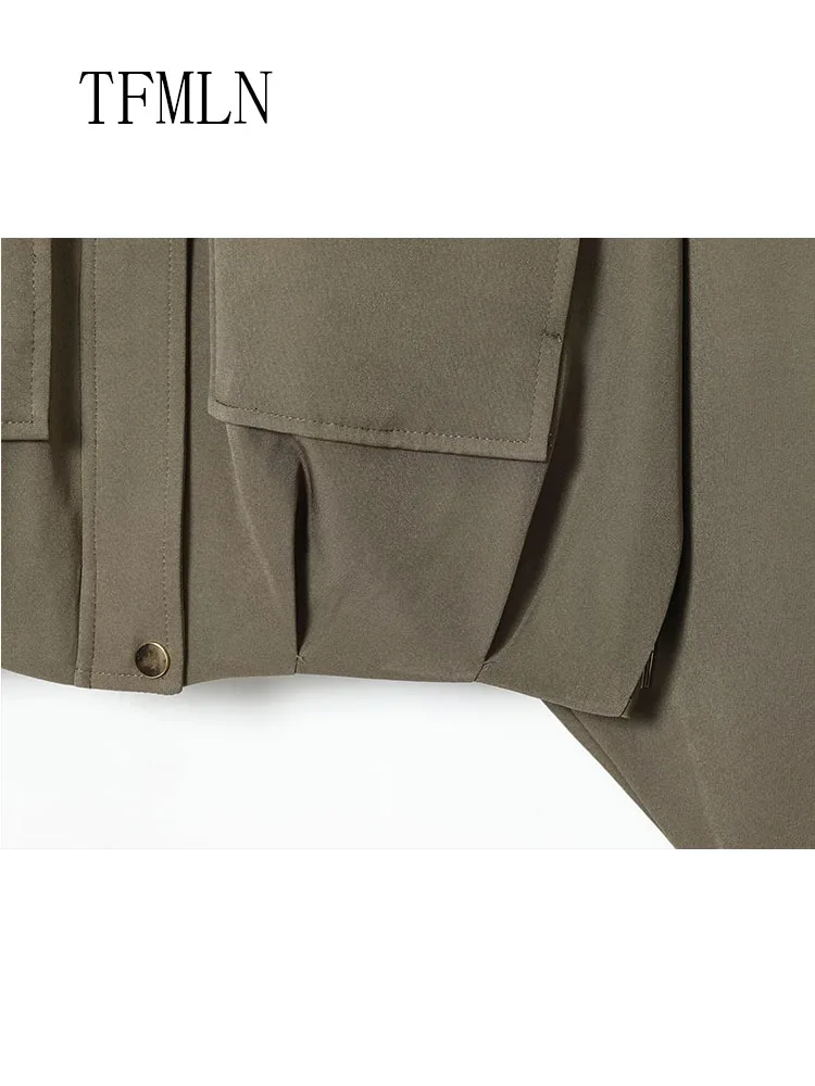 Oversize Women Bomber Jackets 2026 Spring Autumn Fashion Chic Lapel Loose Pleated Coats Vintage High Street Pockets Outwear