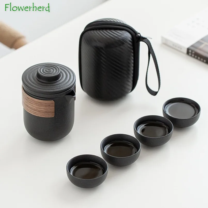 Ceramic Kung Fu Tea Set tea cup tea set with Travel Bag Teaware Porcelain Tea Pot and Cup Set Chinese Portable One Teapot and Four Cups