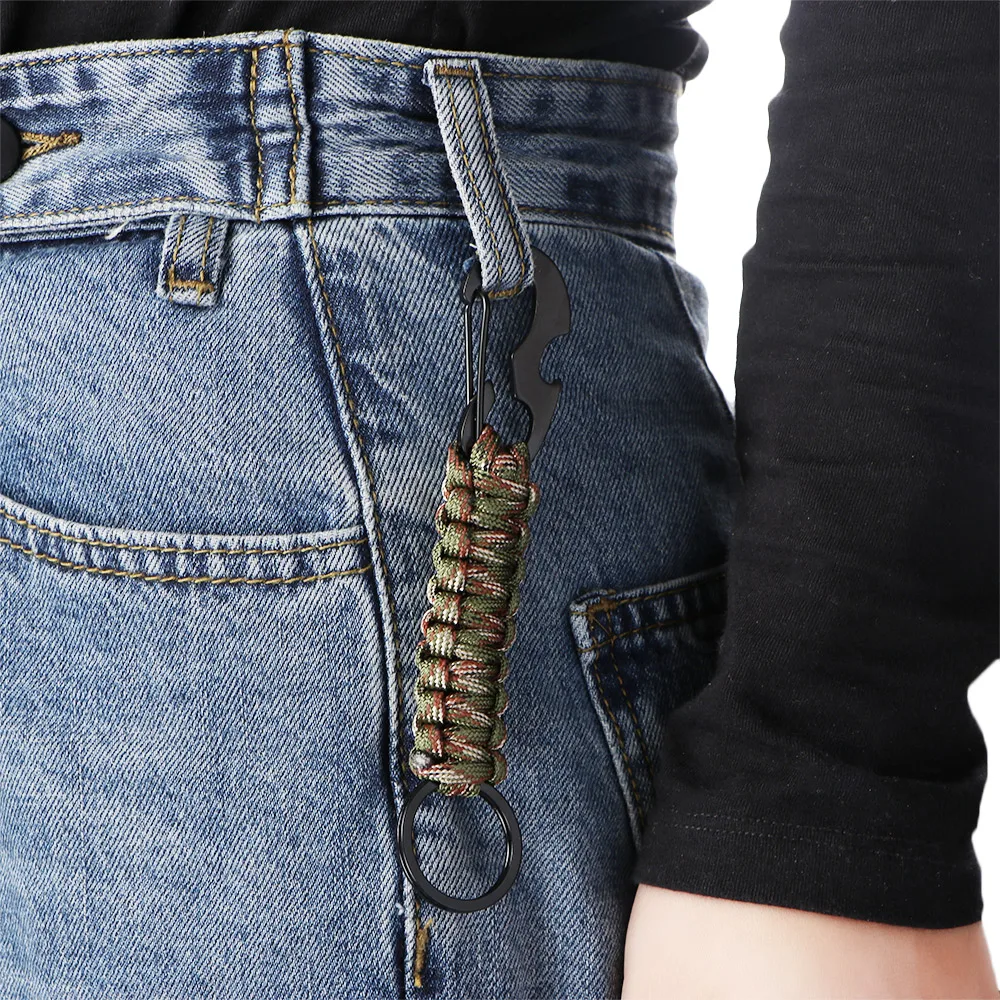 Outdoor Schlüsselbund Ring Camping Karabiner Militär Paracord Schnur Seil Camping Überleben Kit Notfall Knoten Flaschenöffner Werkzeuge – Detail 5