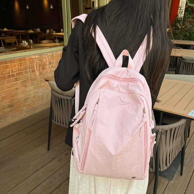 Lightweight college style high school student backpack Japanese casual female college student monochrome outdoor hiking backpack