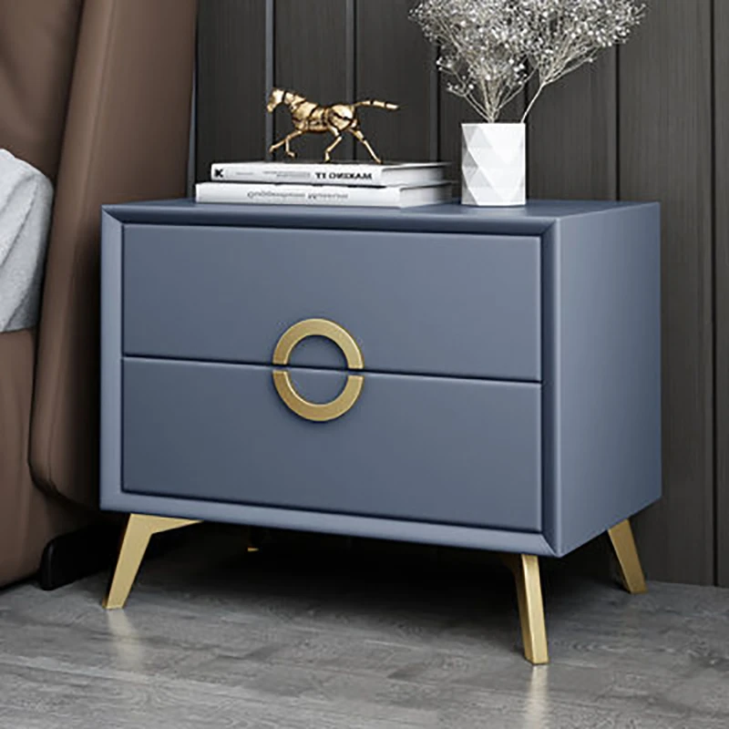 INS Bedroom bedside table solid wood bedside cabinet luxury Corner cabinet drawers storage design Leather nightstand furniture