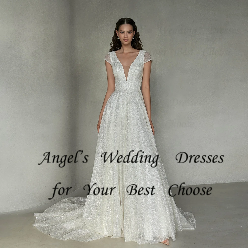 

Женское свадебное платье It's yiiya, белое платье с V-образным вырезом, коротким рукавом и блестками на лето 2023