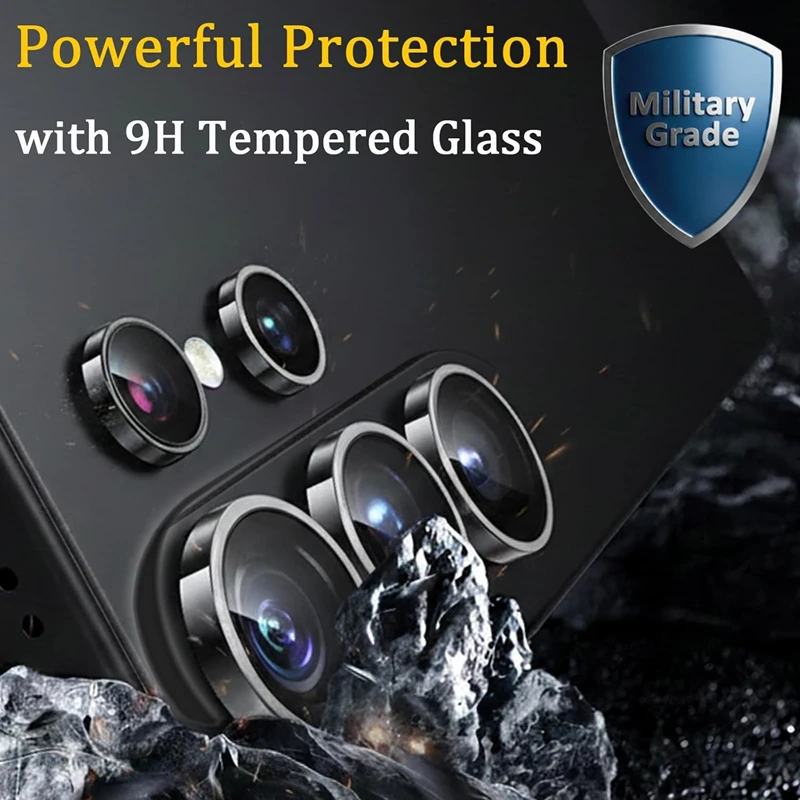 Premium Tempered Glass Anti-Scratch Metal Ring Camera Lens Protector Film