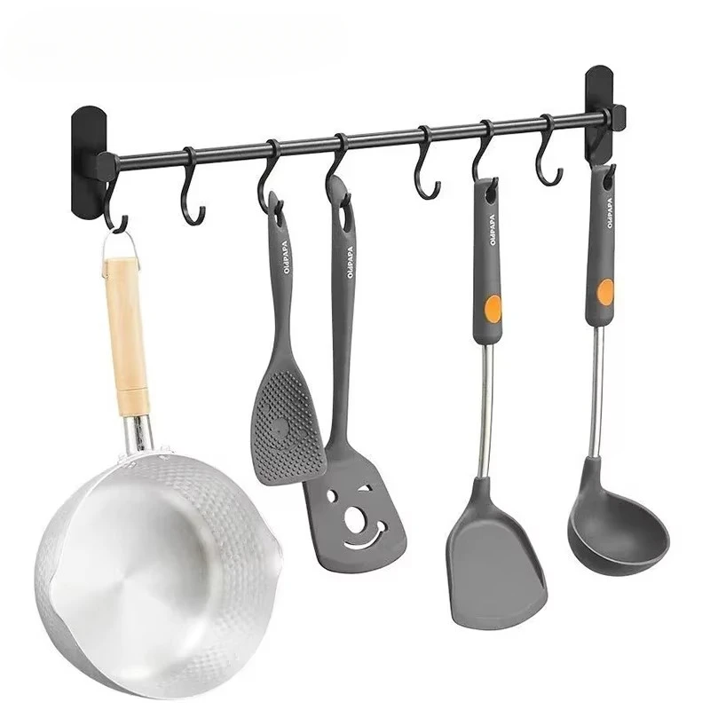 Kitchen Storage Hooks Space Aluminum Stroage Tools Organizer Racks Movable Hooks Towel Utensil Storage Hanging