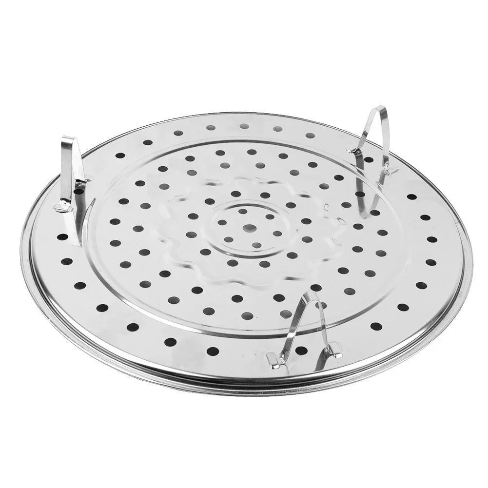 Silver Stainless Steel Steamer Tray Rack Plate Steam Cooking 3 Stands Round Type 18-30 18cm/20cm/22cm/24cm/26cm/30cm 1PCS steamer rack