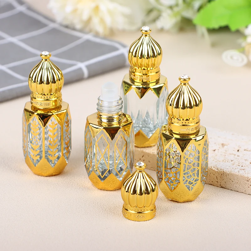 

1Pc 6ml Perfume Bottle Oil Glass Roller Ball Bottles Gold Luxury Electroplating Carve Vials For Travel Cosmetic Tool Gifts