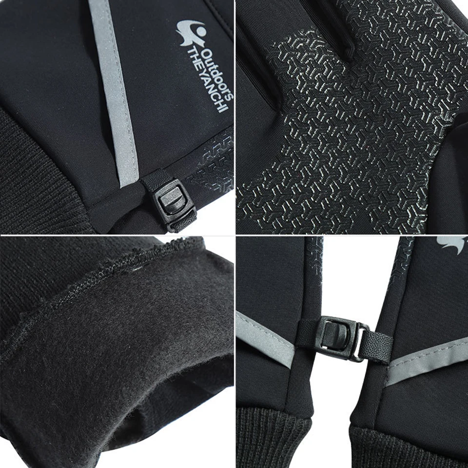 Men Winter Waterproof Cycling Gloves Outdoor Sports Running Motorcycle Ski Touch Screen Fleece Gloves Non-slip Warm Full Fingers 4
