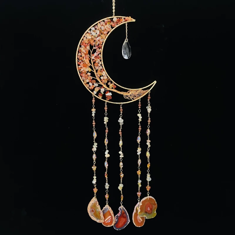 Agate 7 Chakra Gemstone Moon Dream Catchers Wall Hangings Room Garden Decor dream catcher wall decoration