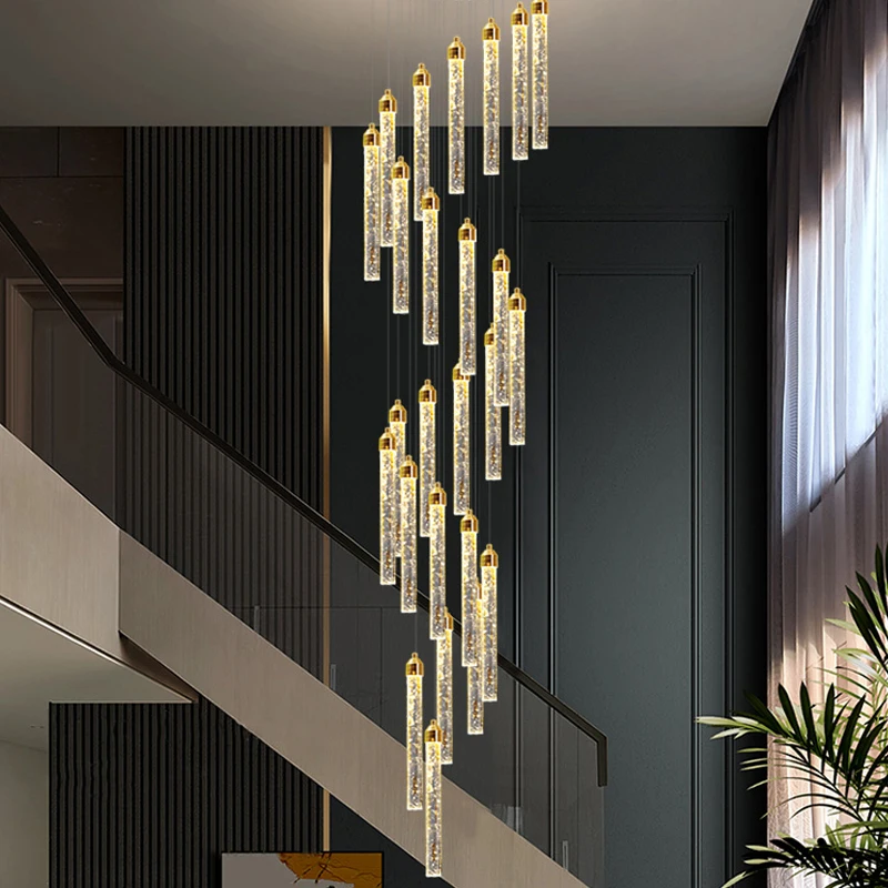 

Crystal Rotating Staircase Pendant Light Modern Luxury Living Room Villa LED Crystal Long Pendant Light Home Decoration Light
