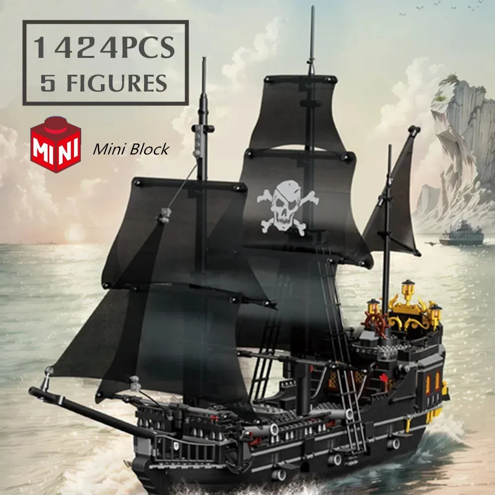 1424Pcs Caribbean Pirates Ship Black Pearl Pirates Boat Bricks Modello Fai Da Te Building Block Brick Gift Toys Set Christmas