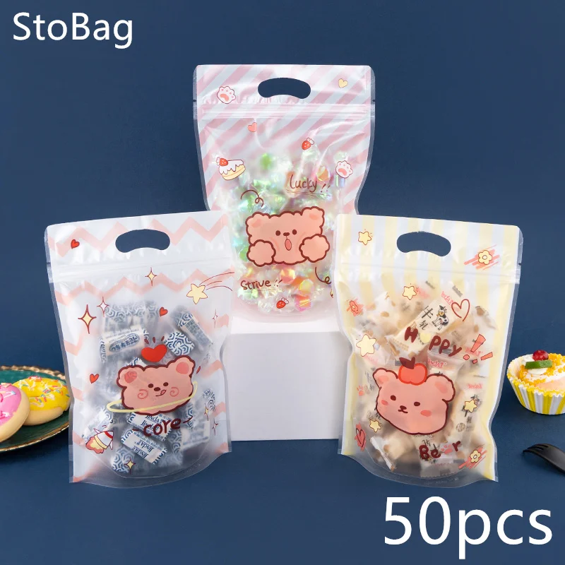 

StoBag Transparent Machine-sealed Self-adhesive Zipper Candy Bag Packaging Nougat Crisp Cookies Desserts Bithday Wedding Party