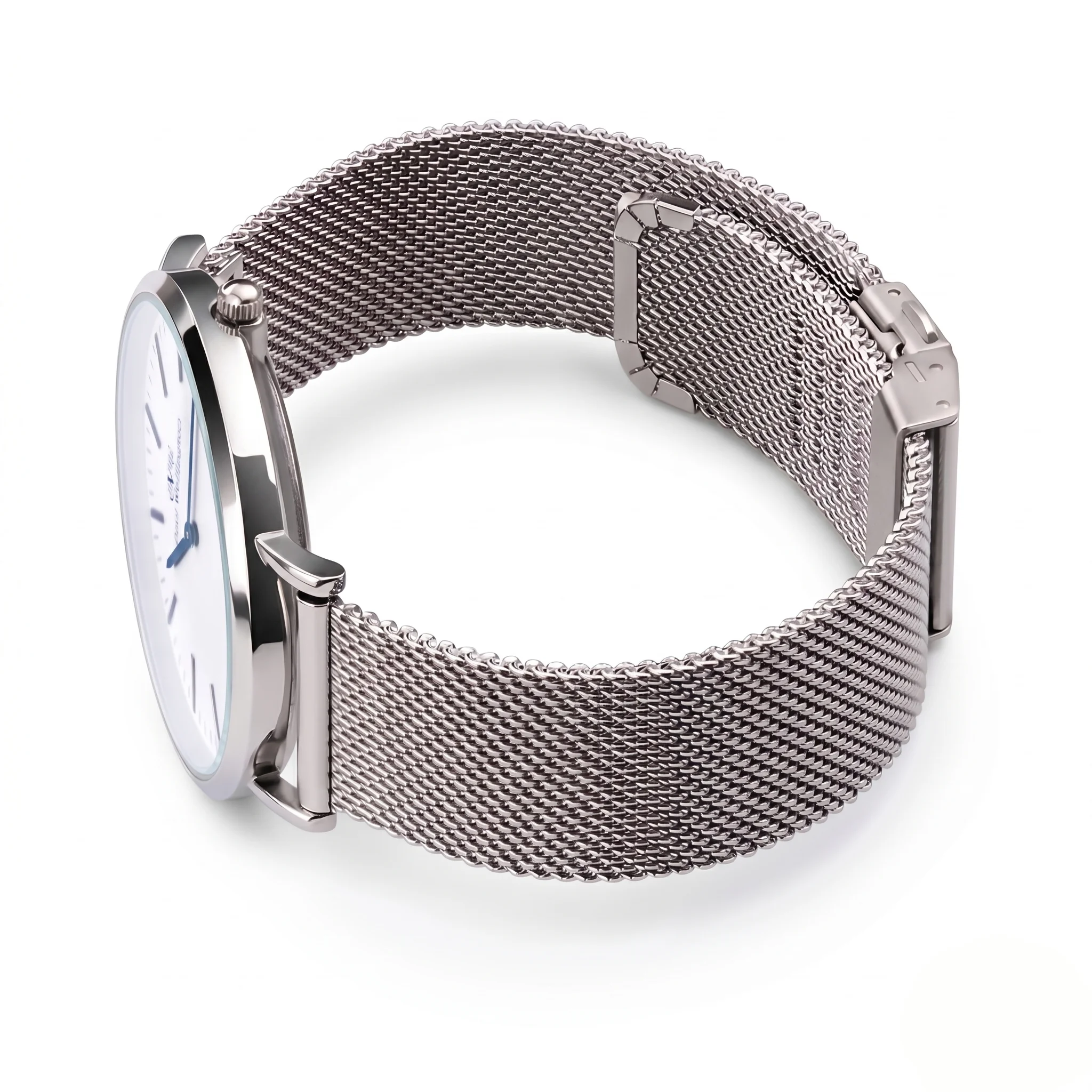 Elegant Stainless Steel Mesh Milanese Loop Bracelet Watchband – Silver Black with Deployment Clasp