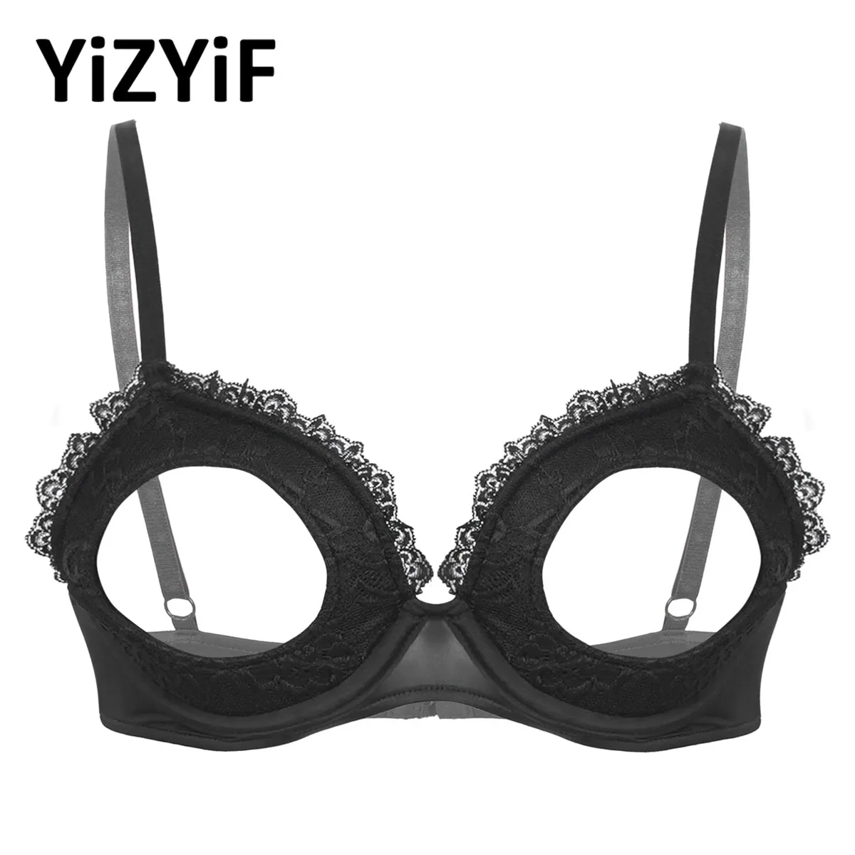 

Womens Lace Open Cups Bra Tops Sexy Erotic Lingerie Spaghetti Straps Open Nipple Split Bralette Unlined Bra Crop Tops Adjustable
