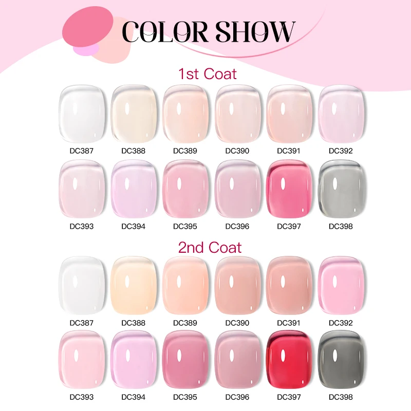 12PCS Jelly Nude Rubber Base Gel Set Black Crystal Translucent Color Construction Gel Semi Permanent Soak Off UV LED Varnish Kit 2