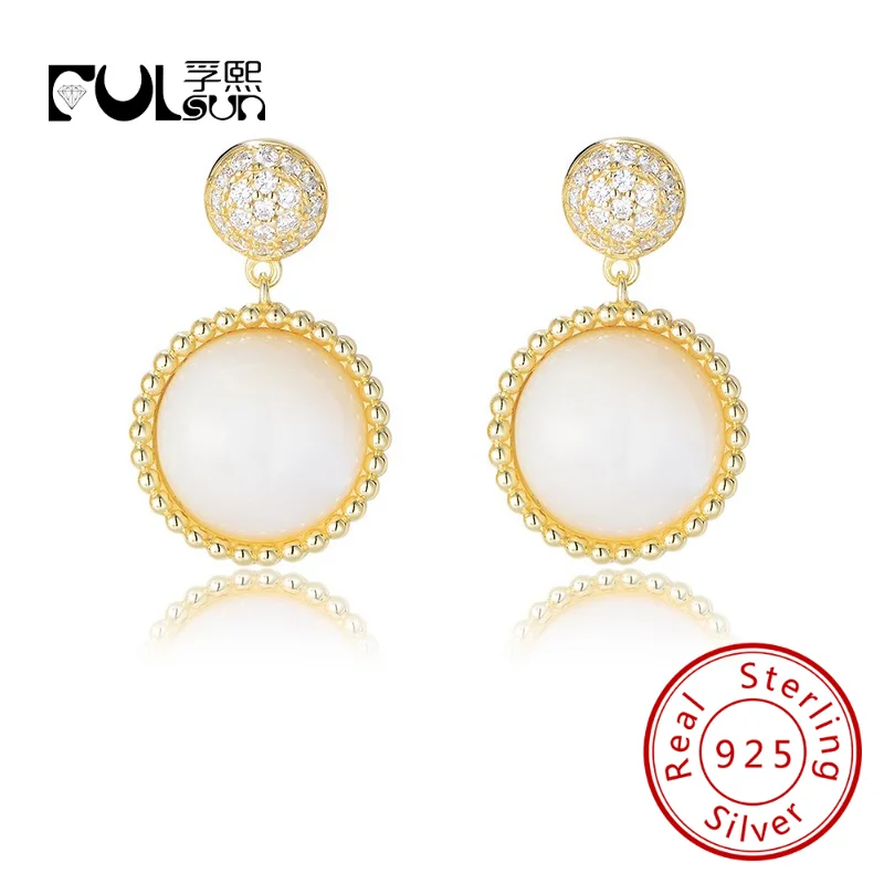 

Круглые серьги Fulsun в виде ракушек с белым фианитом, свадебные ювелирные изделия, 14 К позолоченные серьги-кольца