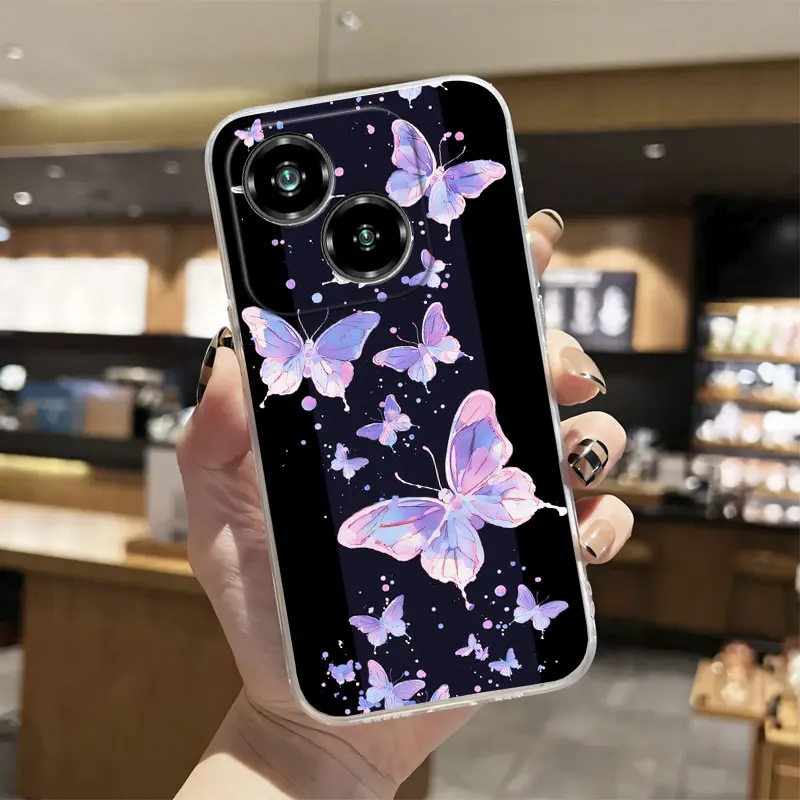 Luxury Clear Shockproof Silicone Soft Phone Case with Marble Floral Print
