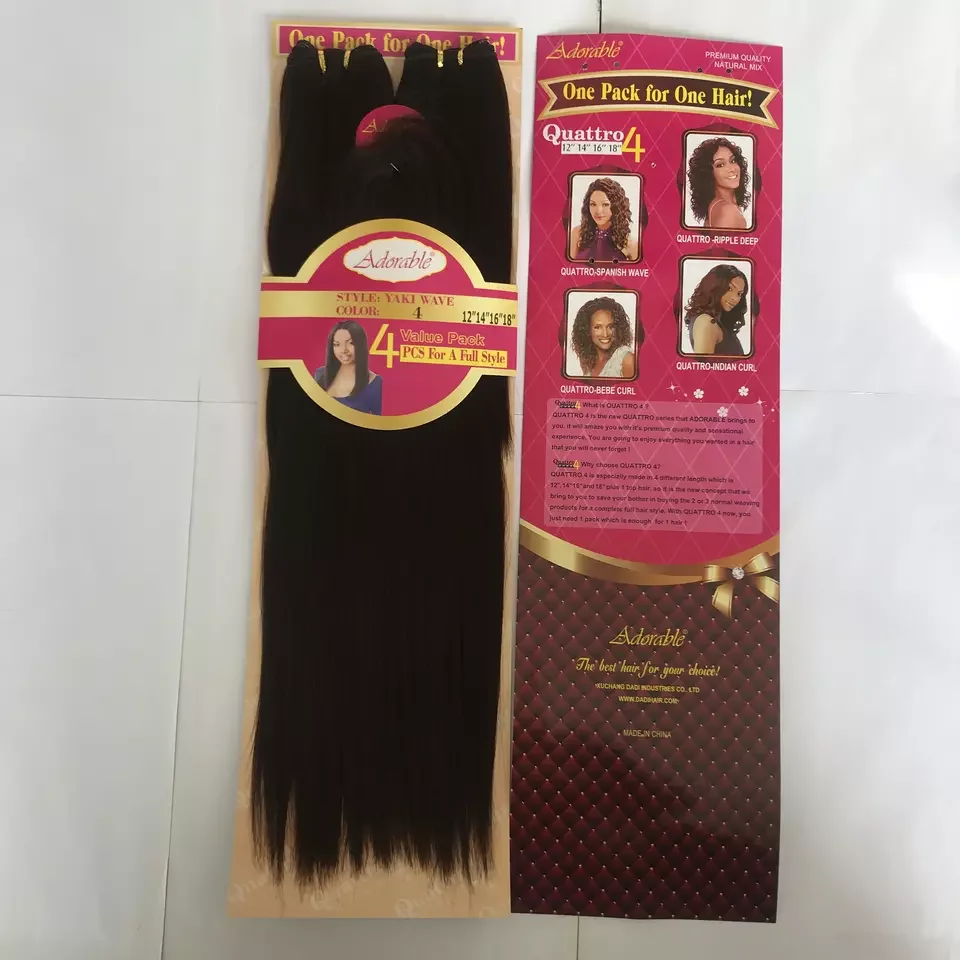 Adorable synthetic heat resistant fiber Hair yaki wave 4pcs 12"-18" full packed hair weaves, Bundles With Free Small Closure