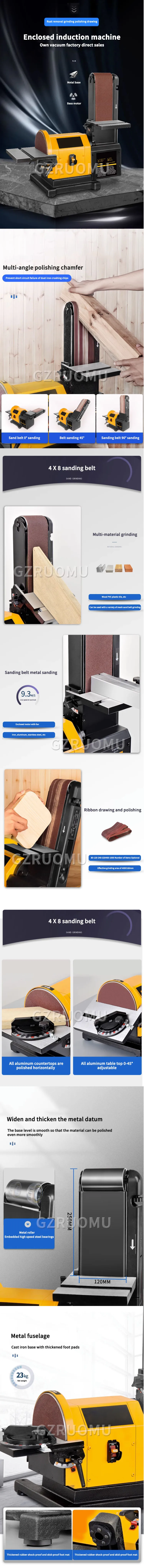 4x8 Inch Multifunction Sanding Belt Sand Disc Machine 900W Metal Polishing Grind