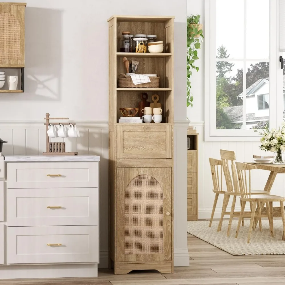 67" Natural Bathroom Storage Cabinet with Rattan Doors 4