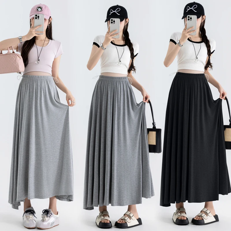 Korean Style Summer Stretchy Maternity Skirt Plus Size Drawstring High Waist Pregnant Woman Modal Flared Skirts Draped Skirts
