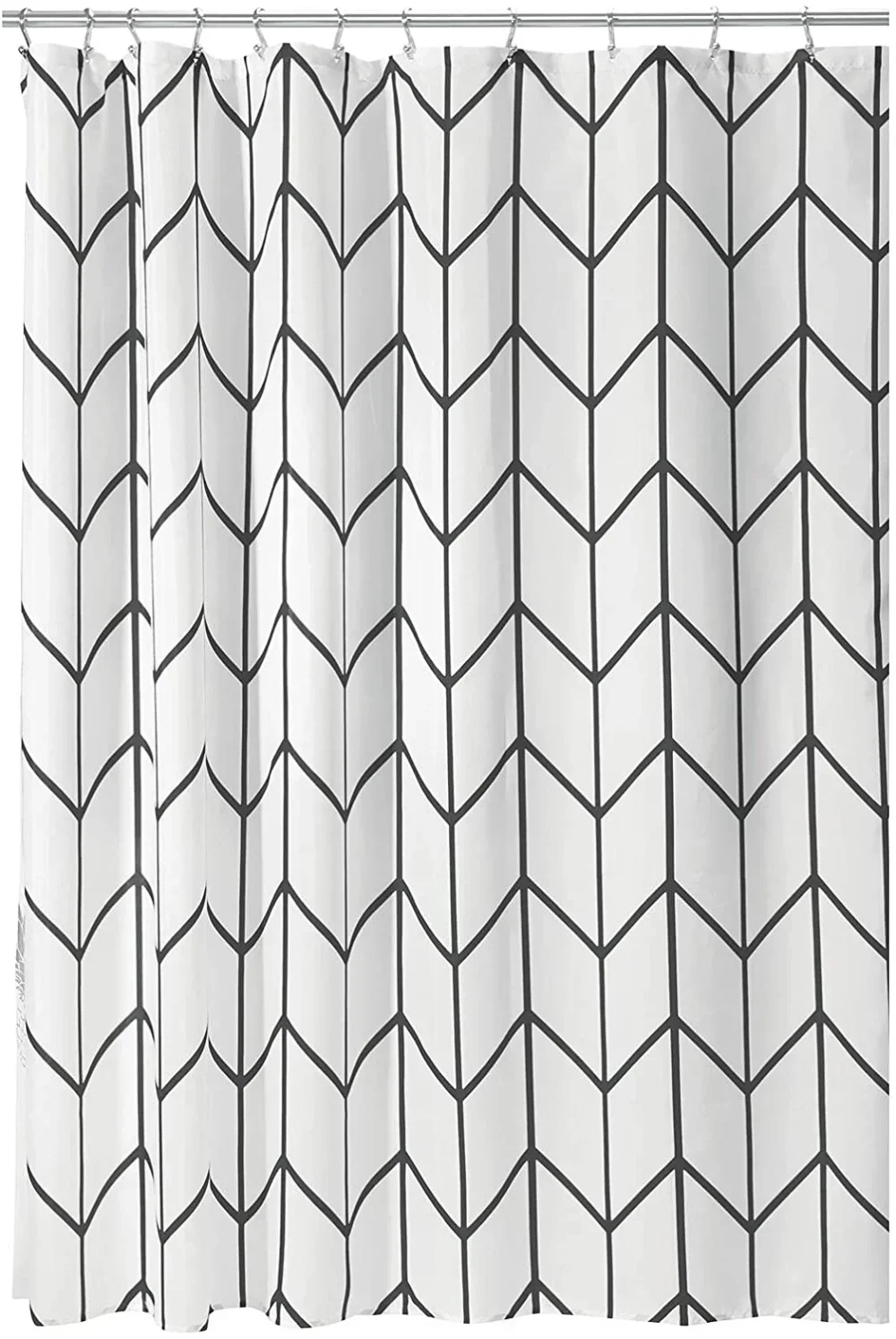 Modern Art Geometric Shower Curtain Set Herringbone Design Black White Striped Wall Cloth Decor Bathroom Polyester Curtains Hook 2