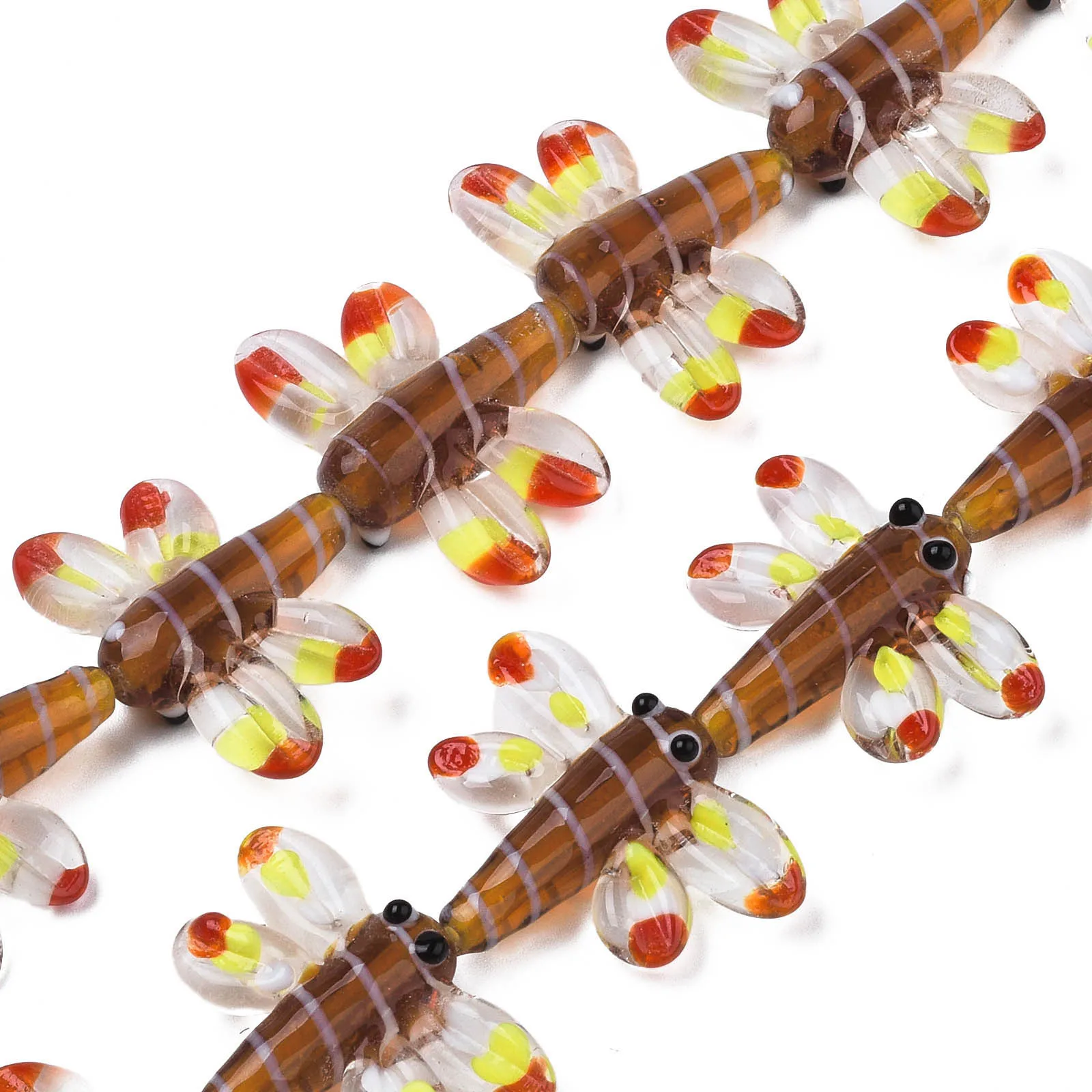 20Pcs/Strand Autumn Theme Handmade Lampwork Beads Colorful Dragonfly Spacer Beads For Bracelet Jewelry Making Supplies 21x29x7mm