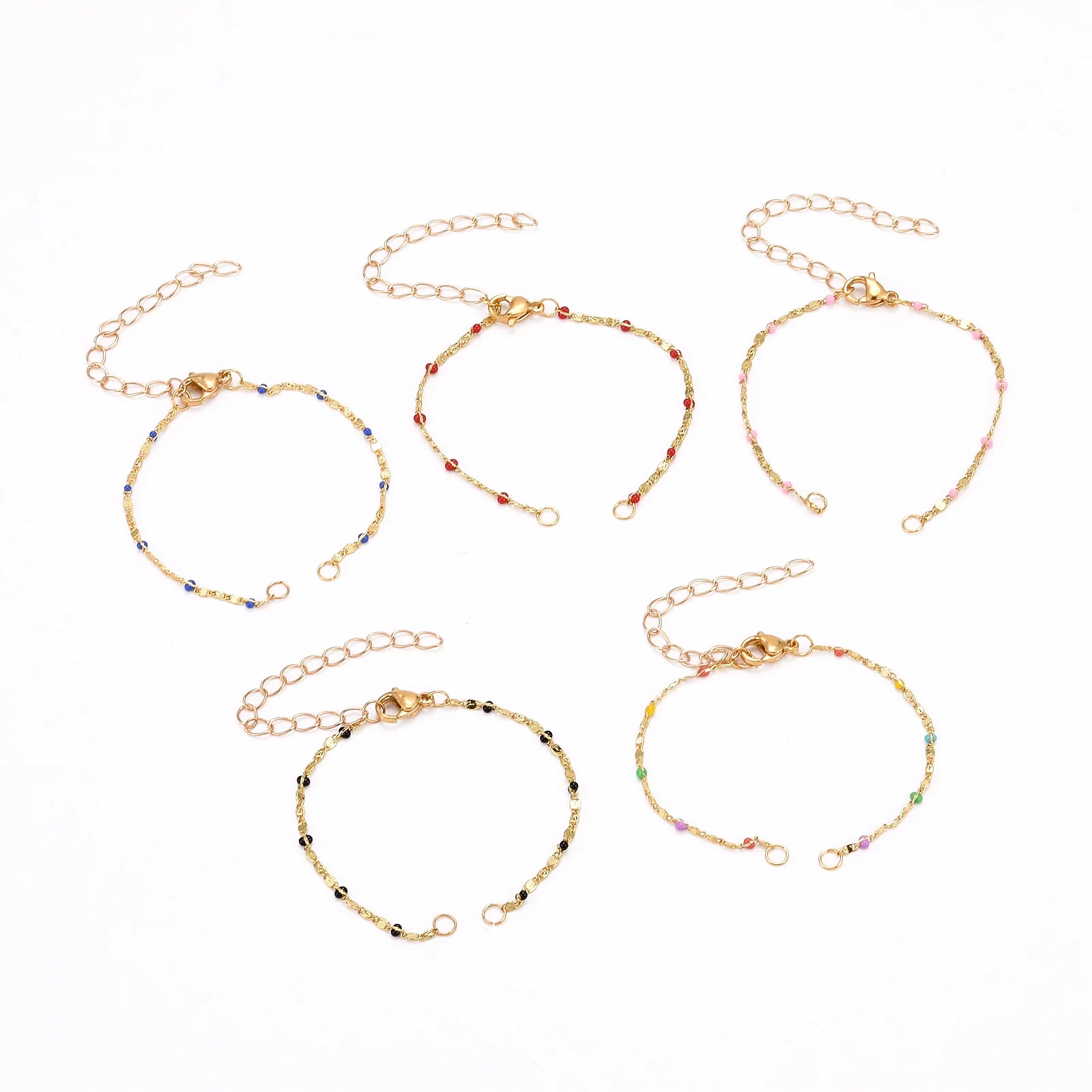 

Kissitty 25Pcs Mixed Color Brass Lumachina Chains Enamel Bracelet With Lobster Claw Clasps For Jewelry Making Bracelet Supplies