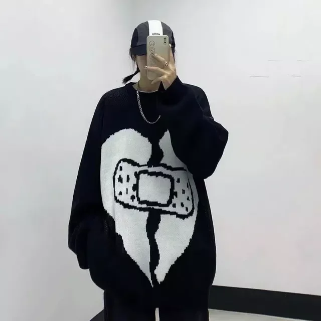 Ljubavni pulover Ženski ulični vintage jednostavni džemperi s okruglim izrezom Puloveri Modna široka ležerna pletena odjeća Ružičaste majice