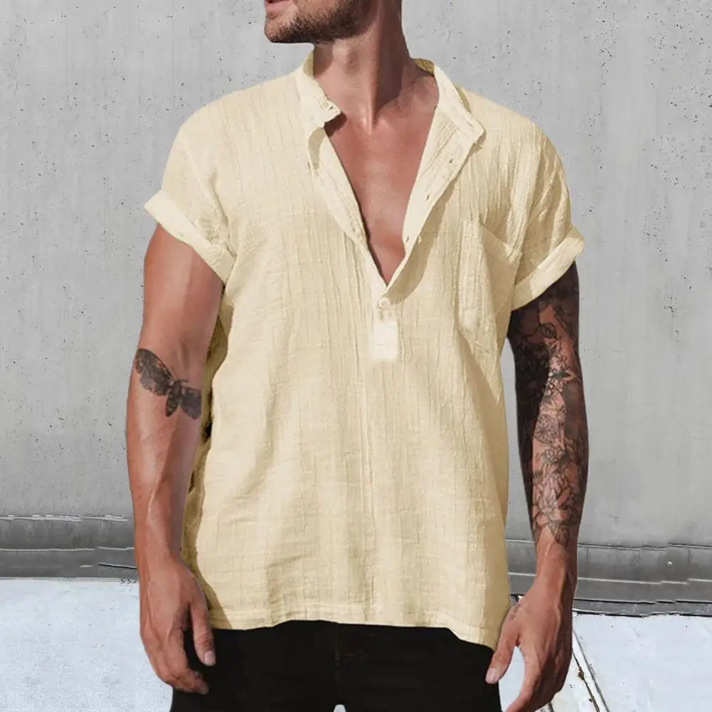 

Men Summer Shirt Trendy Thin Patch Pocket Solid Color Men T-shirt Men Garment Men Top Men Summer Shirt
