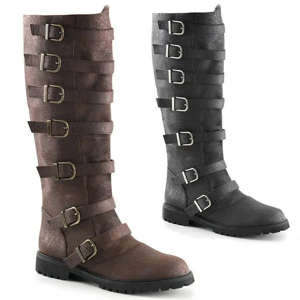 

Cross Border Foreign Trade New Low Heel Multiple Buckle High Boots Square Heel Men's Shoes Retro Men's and Women's Boots