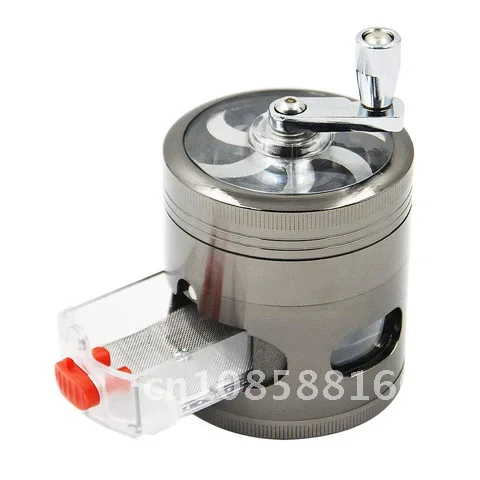 

Herb Grinder 4 Layers New Smoke Crusher Crank Pollinator Spice Grinder Hand Cranked Clear Top Grinder with Drawer