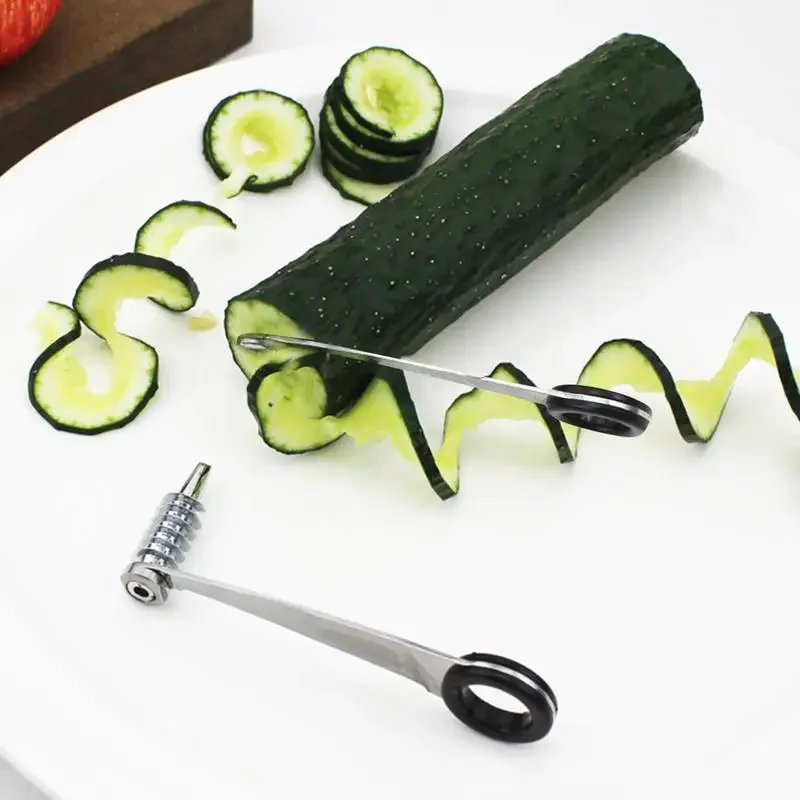 Spiral Slicer Blade Cucumber Carrot Potato Vegetable Spiral Knife Kitchen Tool stainless steel curler Handheld kitchen accessory 2