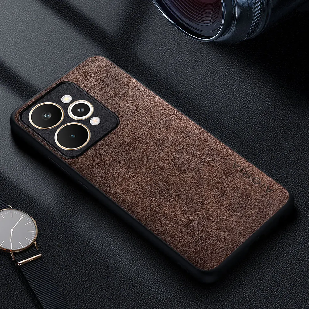 Premium Luxury Leather Retro Business Style Solid Color Phone Case