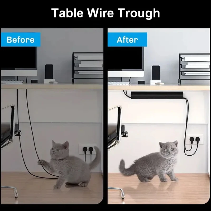 1개 40cm/15.74인치 자가 접착식 코드 케이블 정리대 테이블 와이어 트로프 코드 커버 채널 케이블 레이스웨이