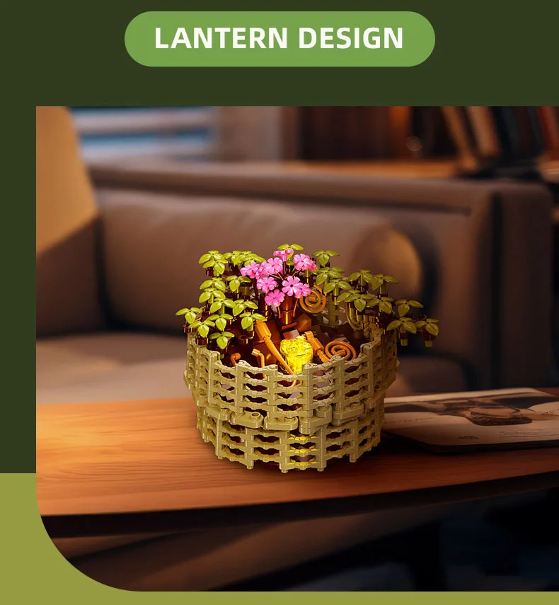 Kreative Gartenarbeit Topfpflanze Baustein Chrysantheme Morifolium Lernspielzeug Konstruktion Ziegel Sammlung mit Licht – Detail 4