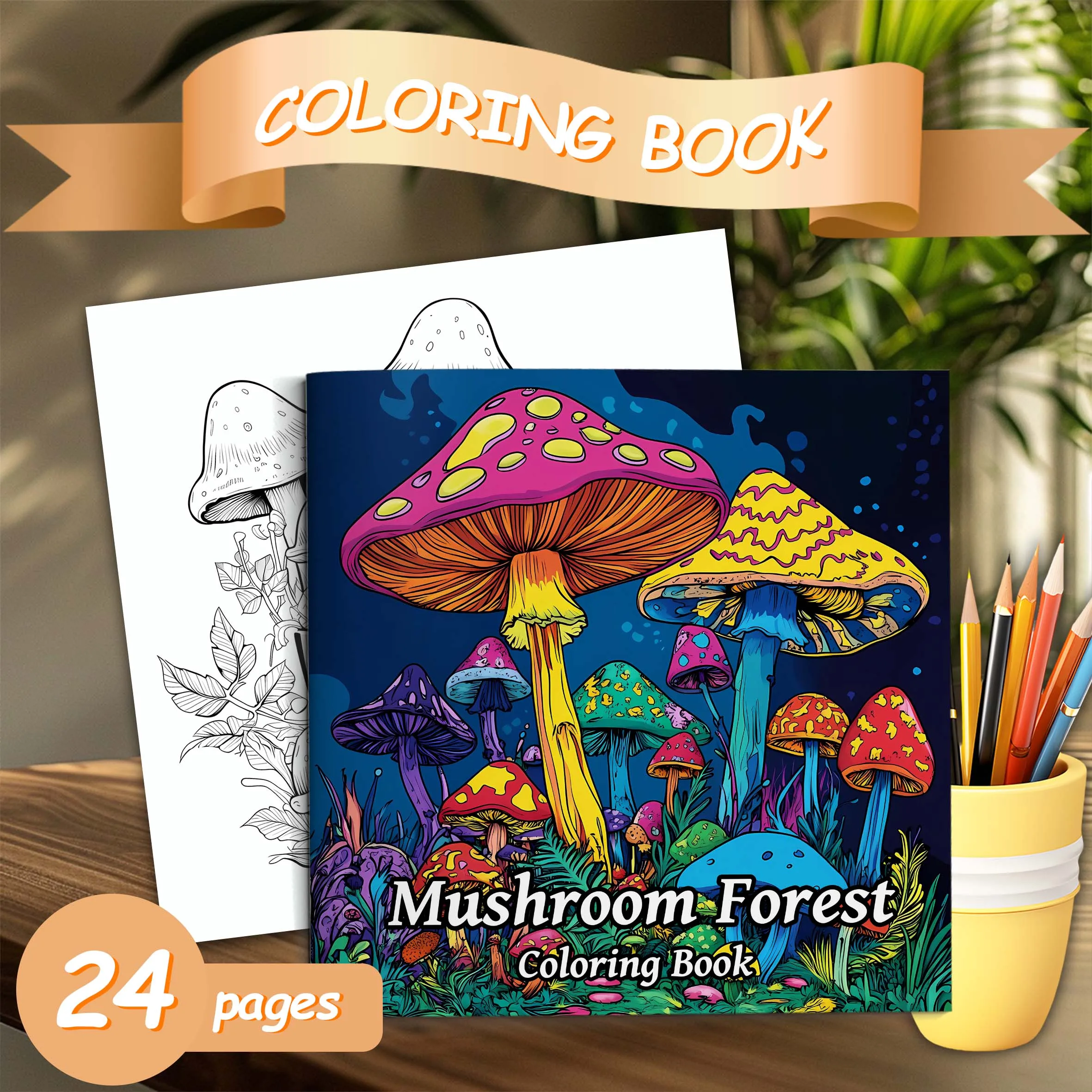 1pc Art Coloring Book 24Page Coloring Book Gift For Birthday Relieve Stress Kill Time Graffiti Painting Drawing Mushrooms Forest 2