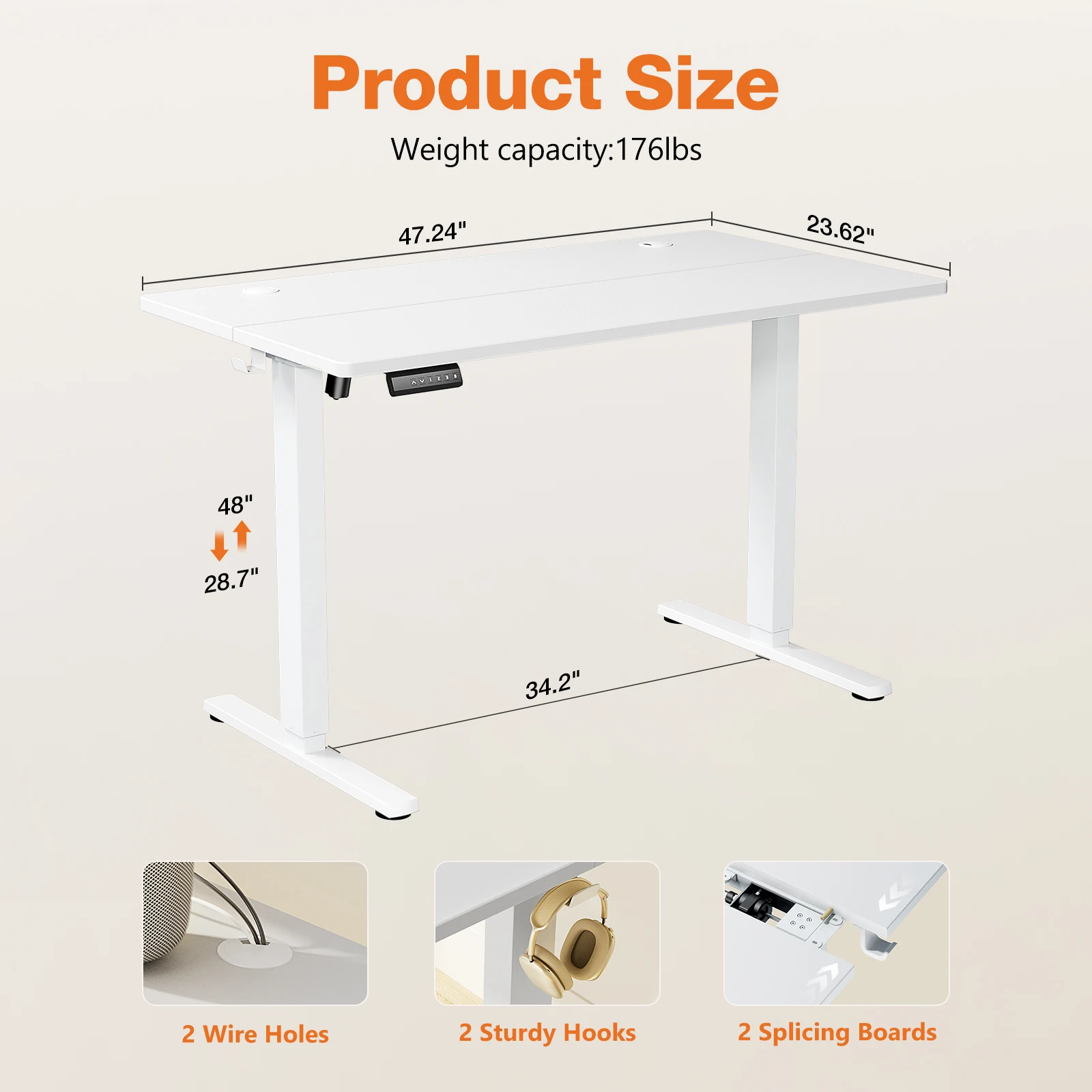 MCQ 48x24 Inch Ergonomic Height Adjustable Electric Standing Desk Sit Stand Computer Workstation Standing Table for Home Office