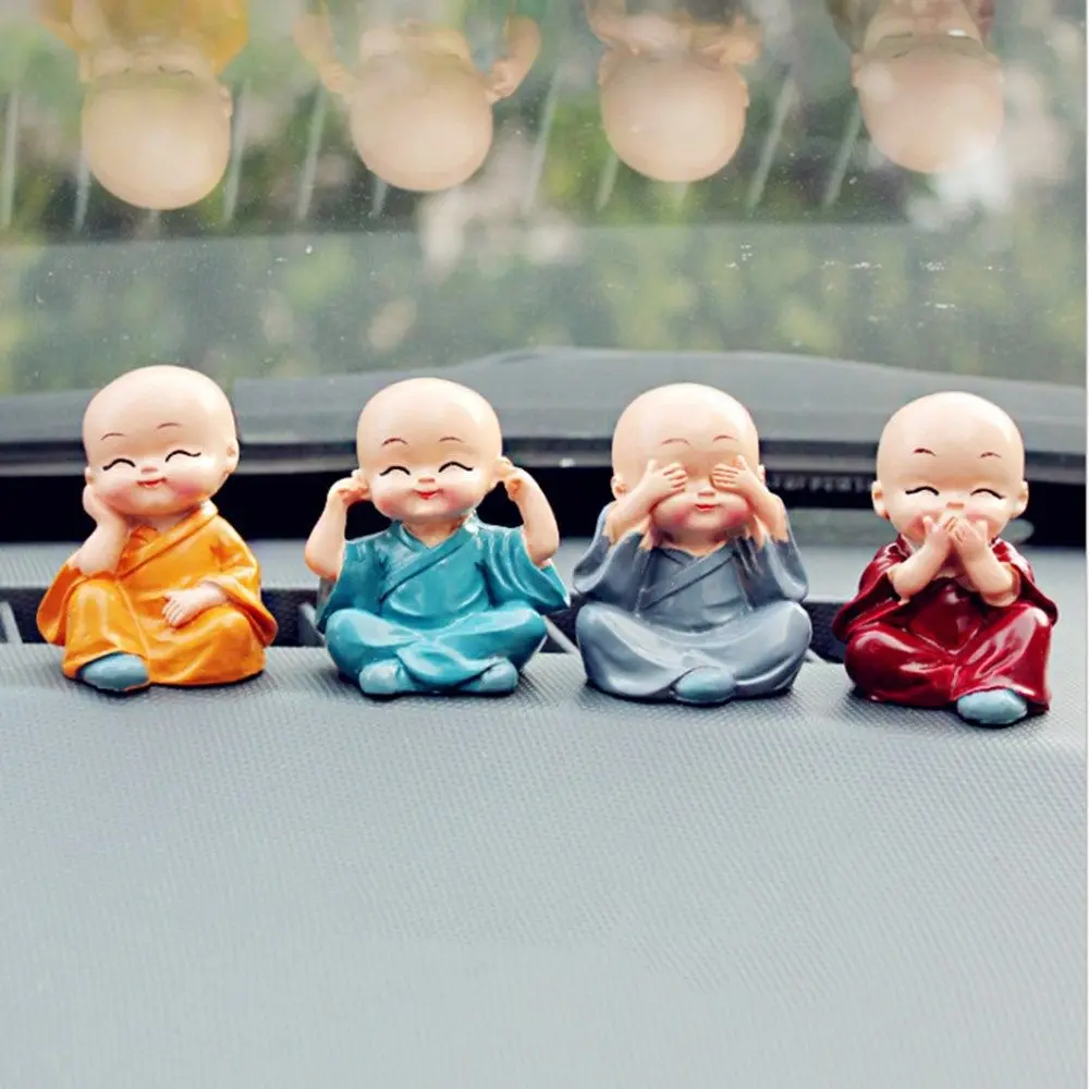4Pcs/Set Little Monk Figurines Cute Resin Crafts Small Miniatures Home Garden Desktop Decorations Car Ornaments Child Gifts